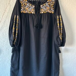 Madewell Black Dress with Floral Embroidery